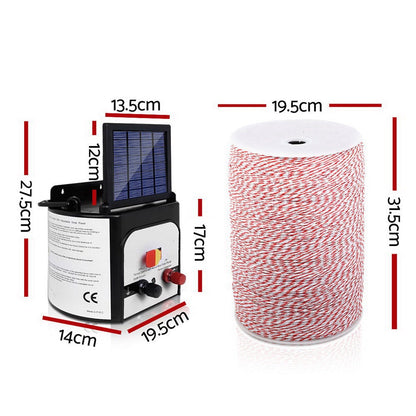 Giantz 8KM Solar Electric Fence Energiser Energizer 0.3J + 2000M Poly